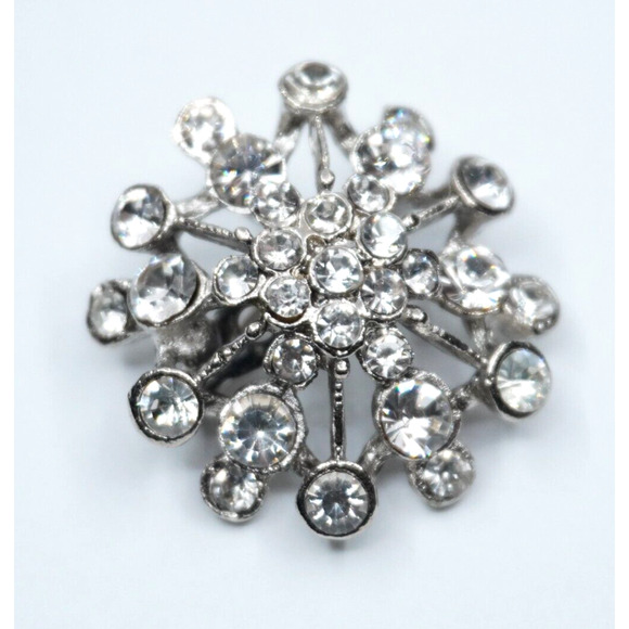 Vintage 1.25” Star Burst Small Brooch with Layered Rhinestone Silver-tone Pin - Picture 1 of 5